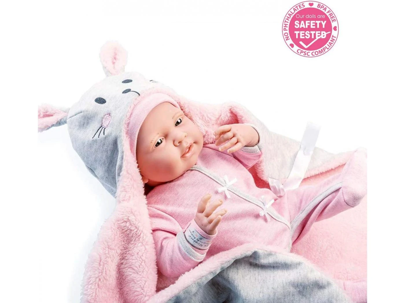 18789 - Pink Soft Body La Newborn Dans Bunny Bunting Et Accessoires. Corps Souple Nouveau-né. Costume Rose Avec Couverture. 6 18789 - Pink Soft Body La Newborn Dans Bunny Bunting Et Accessoires. Corps Souple Nouveau-né. Costume Rose Avec Couverture. – Image 4