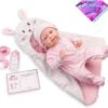18789 - Pink Soft Body La Newborn Dans Bunny Bunting Et Accessoires. Corps Souple Nouveau-né. Costume Rose Avec Couverture.
