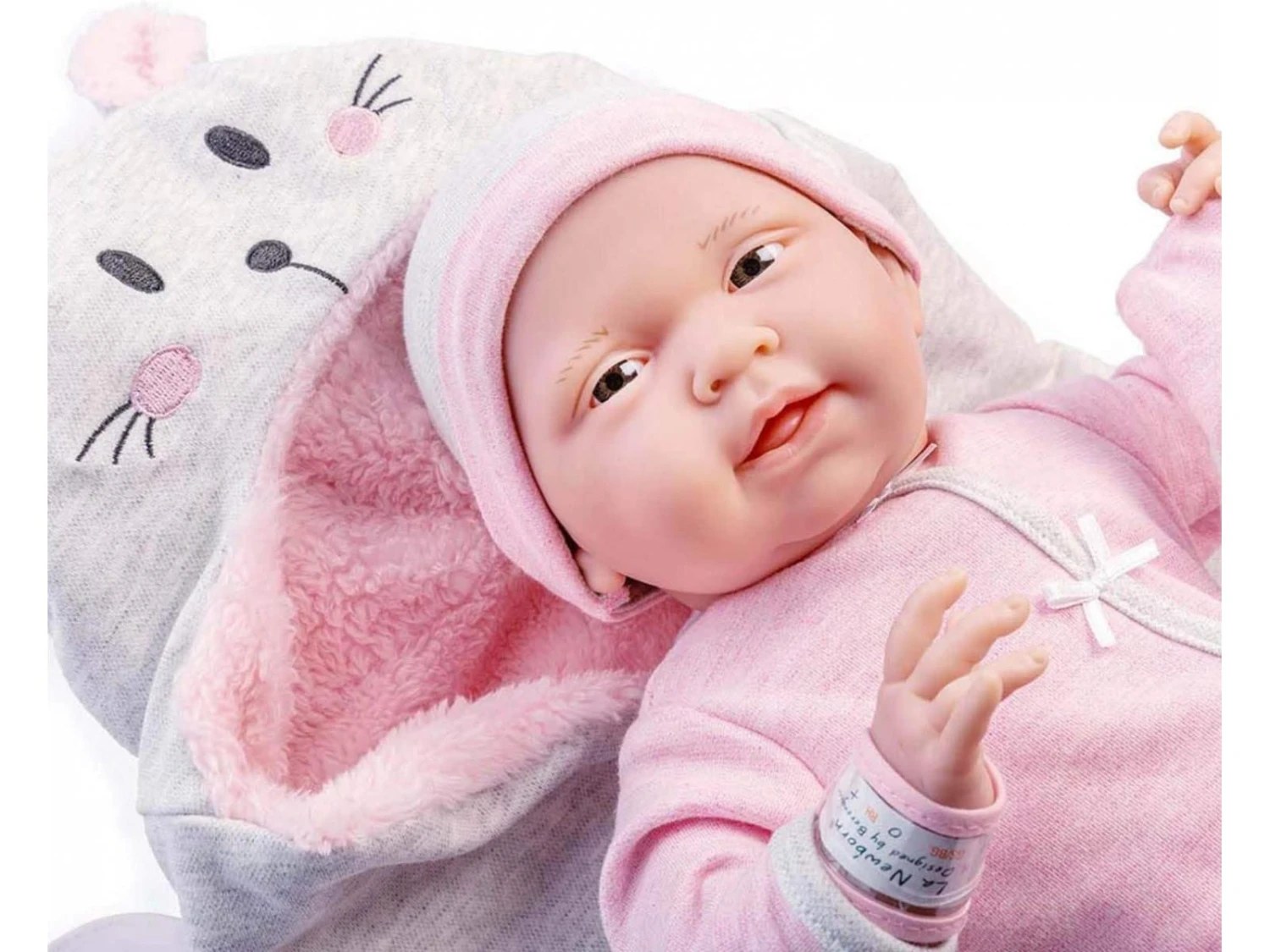 18789 - Pink Soft Body La Newborn Dans Bunny Bunting Et Accessoires. Corps Souple Nouveau-né. Costume Rose Avec Couverture. 8 18789 - Pink Soft Body La Newborn Dans Bunny Bunting Et Accessoires. Corps Souple Nouveau-né. Costume Rose Avec Couverture. – Image 6