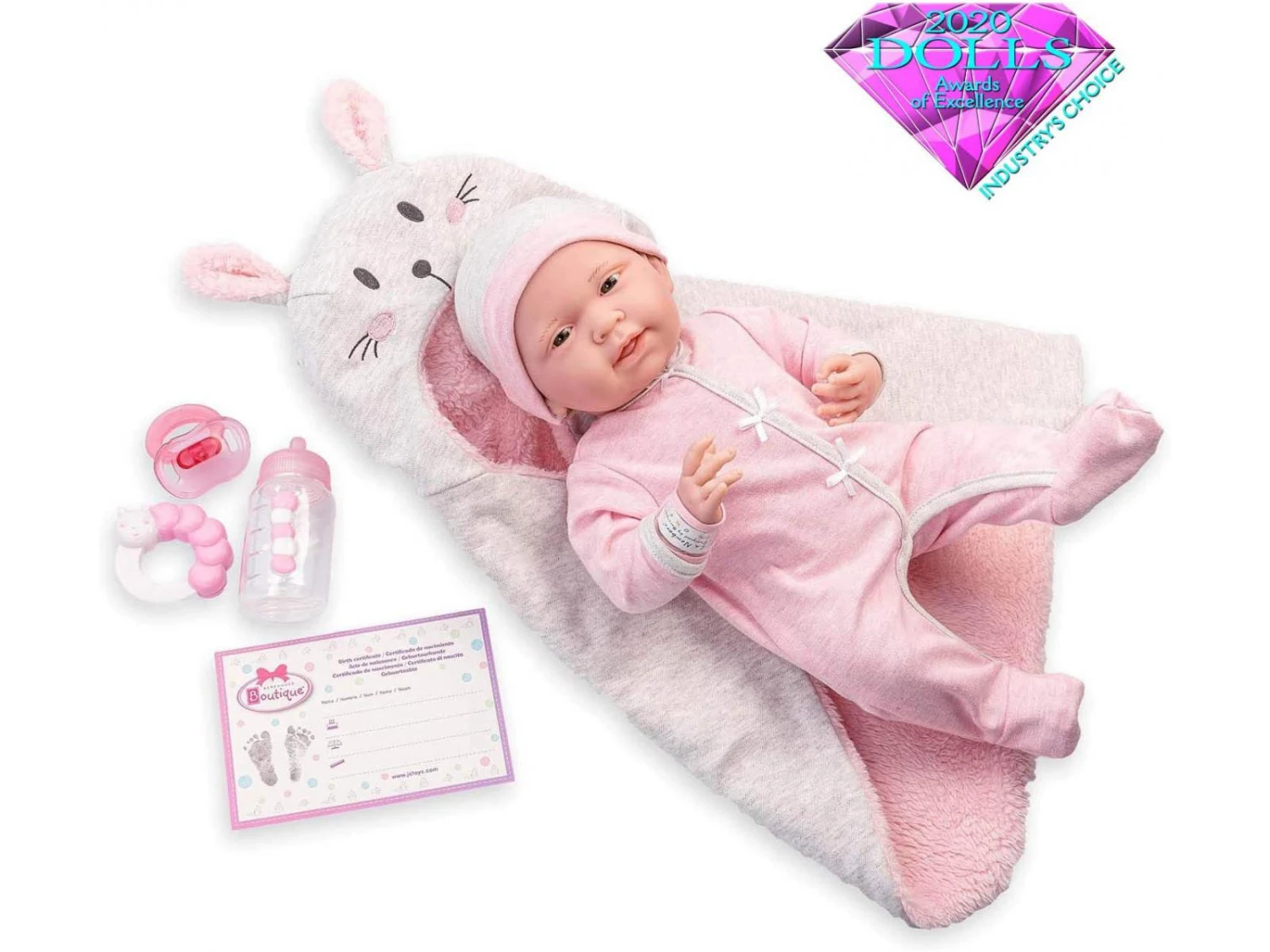 18789 - Pink Soft Body La Newborn Dans Bunny Bunting Et Accessoires. Corps Souple Nouveau-né. Costume Rose Avec Couverture. 3 18789 - Pink Soft Body La Newborn Dans Bunny Bunting Et Accessoires. Corps Souple Nouveau-né. Costume Rose Avec Couverture.