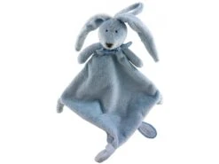 883363 - Doudou Attache-tétine Lapin Bleu Flor - Hauteur 25 Cm
