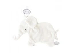885209 - Doudou Attache-tétine éléphant Blanc Oscar - Position Allongée 27 Cm, Hauteur 17 Cm