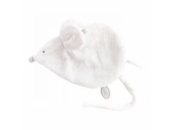 887211 - Doudou Attache-tétine Souris Blanc Maude - Position Allongée 24 Cm, Hauteur 16 Cm