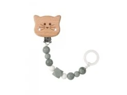 Lassig 1313016108 - Attache Sucette Bois Et Silicone Little Chums Chat